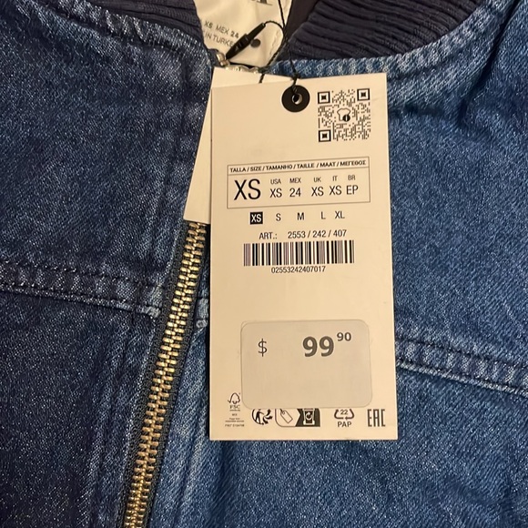 NWT Zara cropped mixed denim bomber jacket size XS - Picture 8 of 14